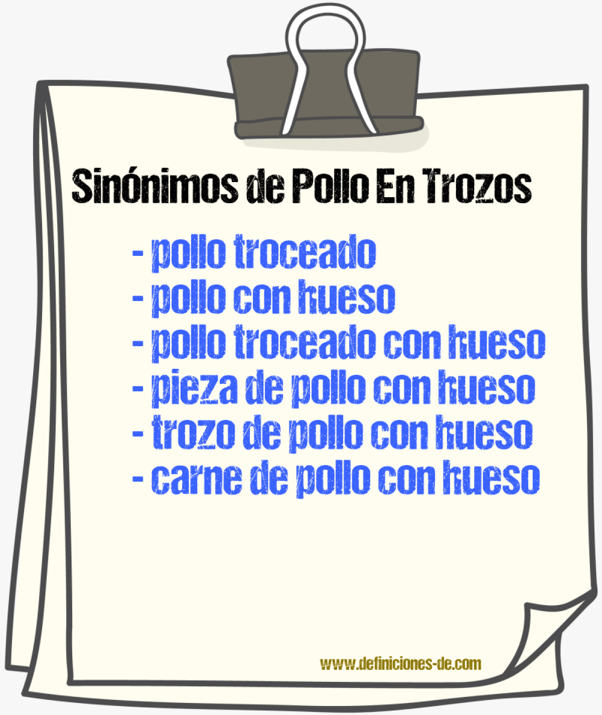Sinónimos de pollo en trozos