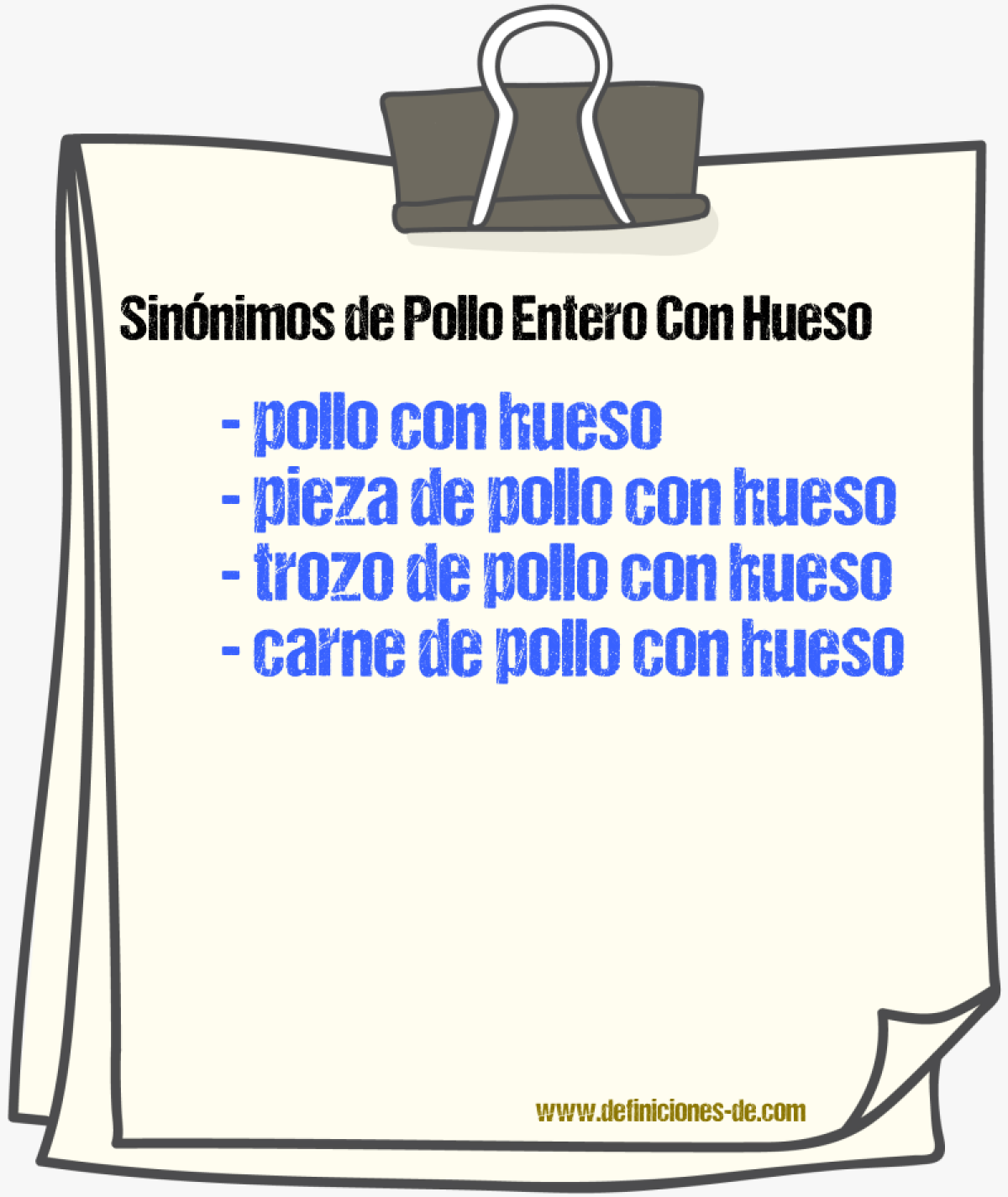 Sinónimos de pollo entero con hueso