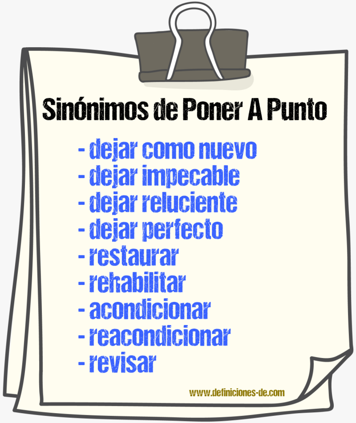 Sinónimos de poner a punto
