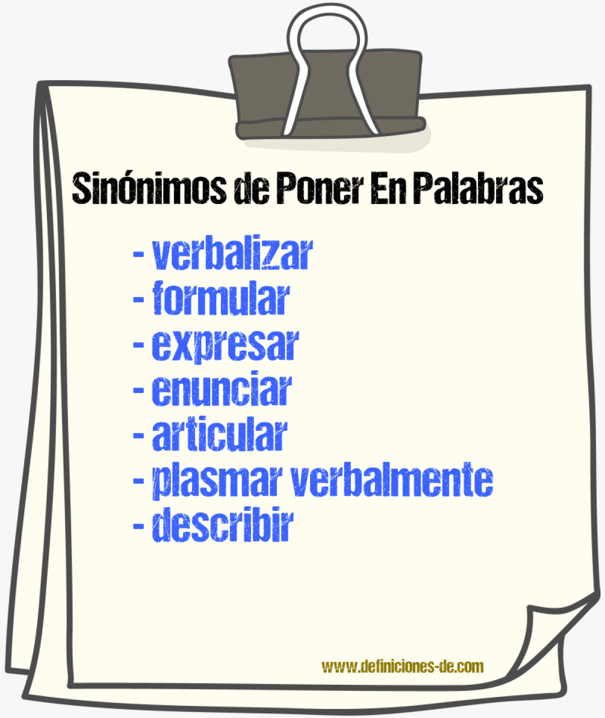 Sinónimos de poner en palabras