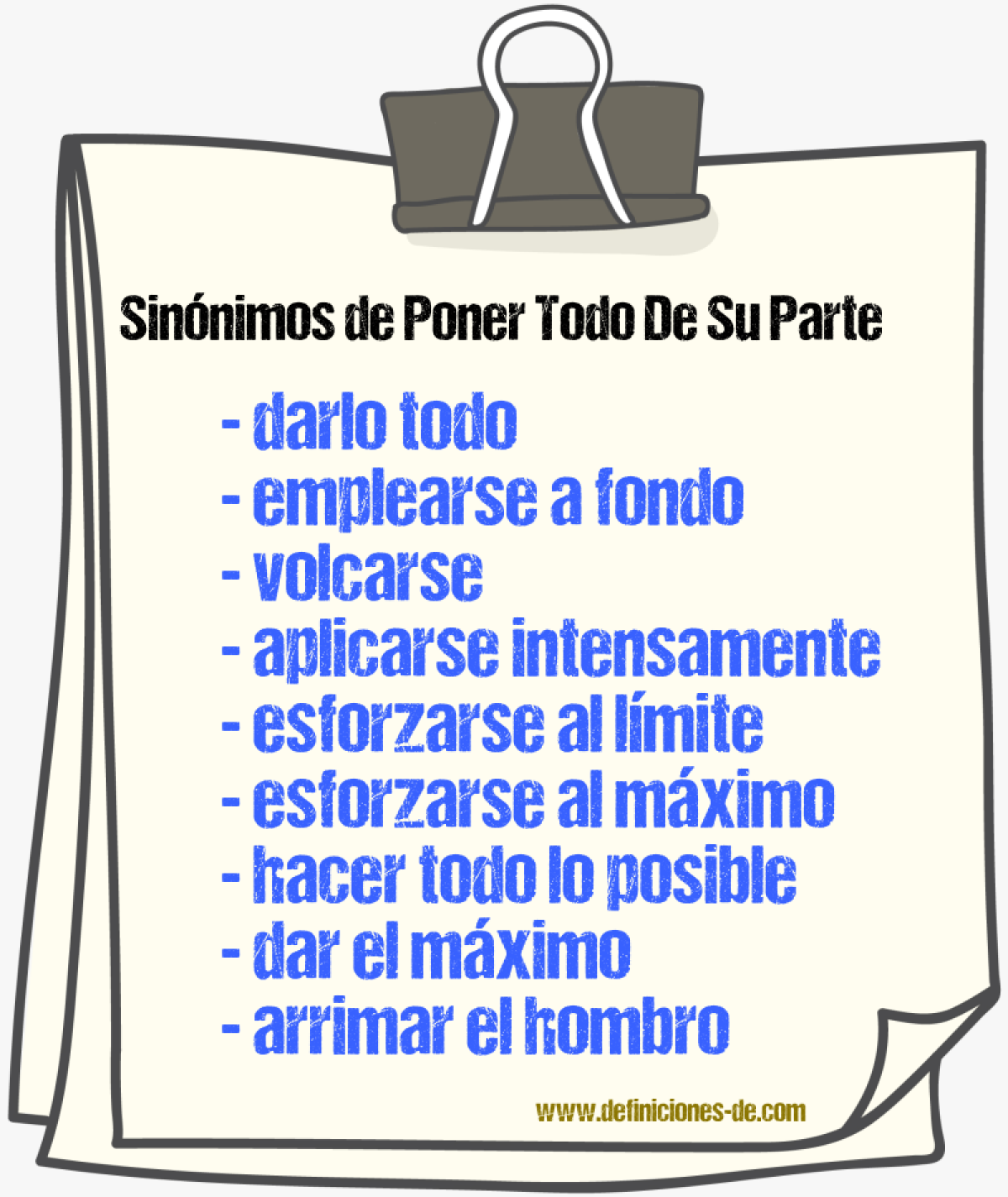 Sinónimos de poner todo de su parte