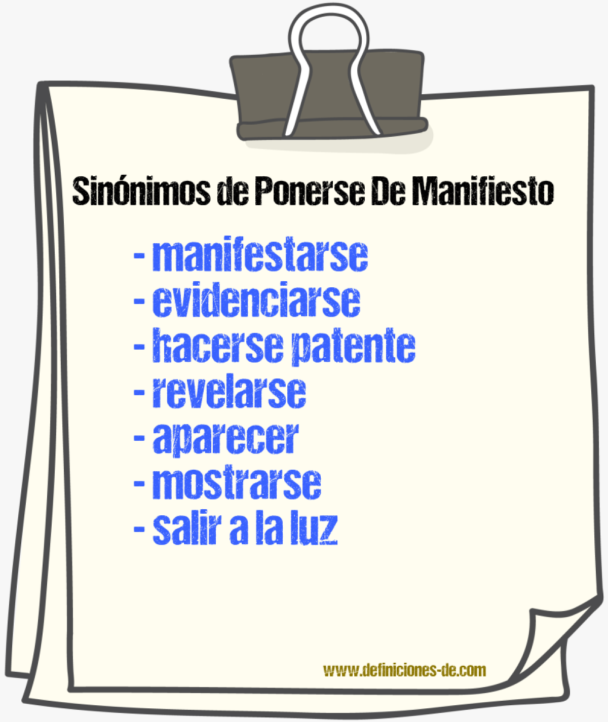 Sinónimos de ponerse de manifiesto
