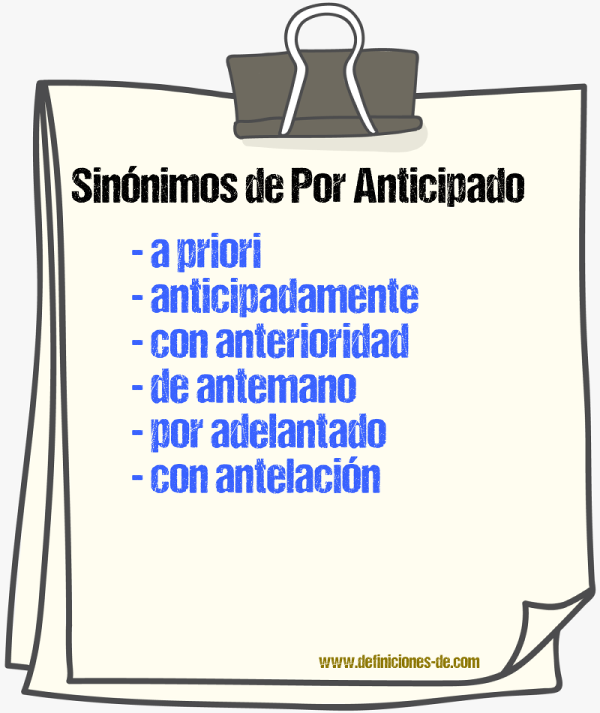 Sinnimos de por anticipado