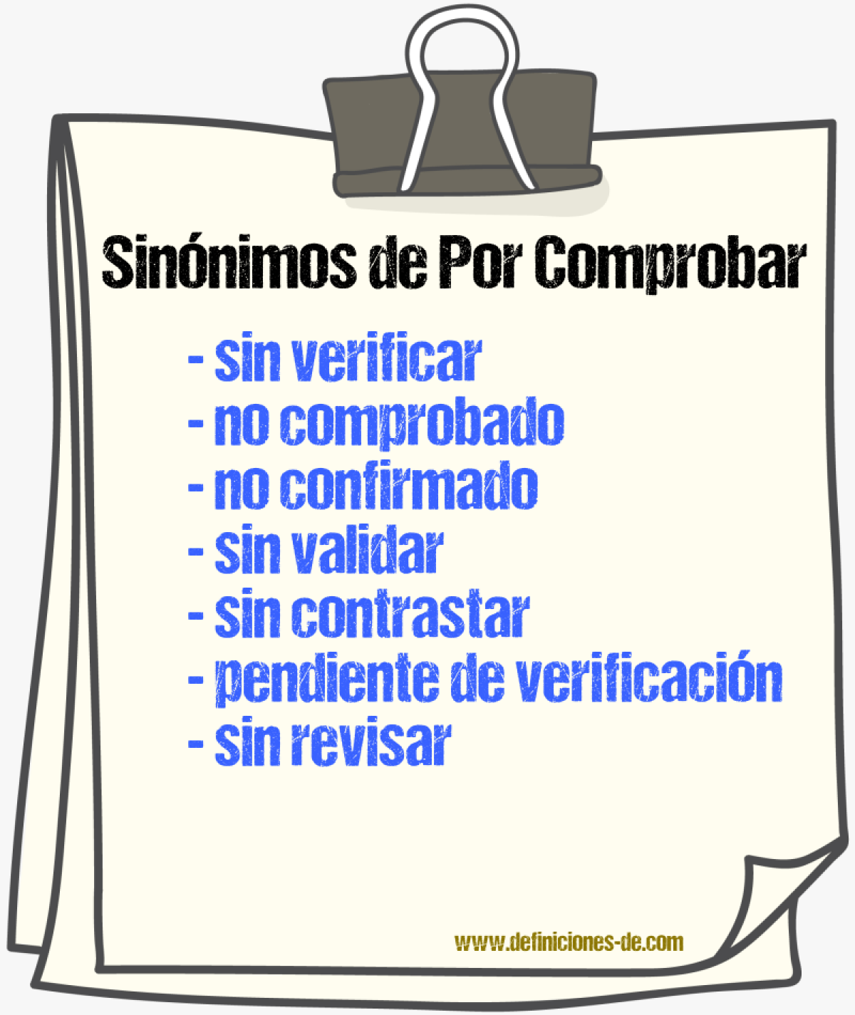 Sinónimos de por comprobar