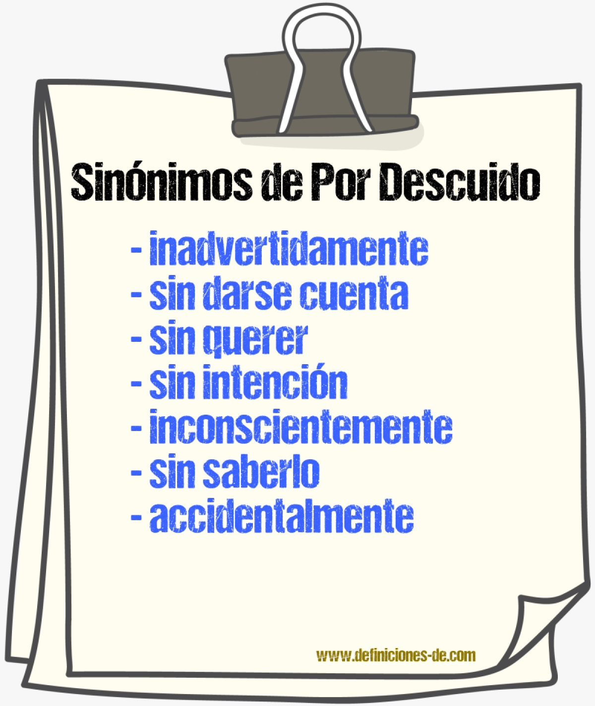Sinónimos de por descuido