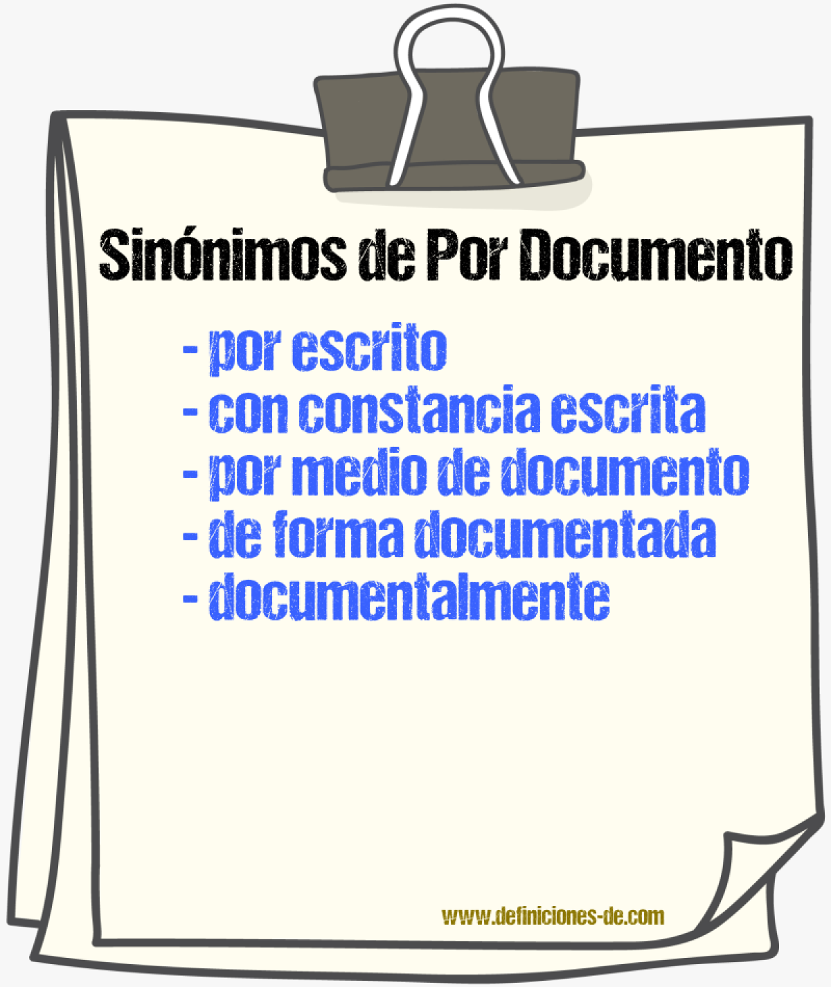 Sinónimos de por documento
