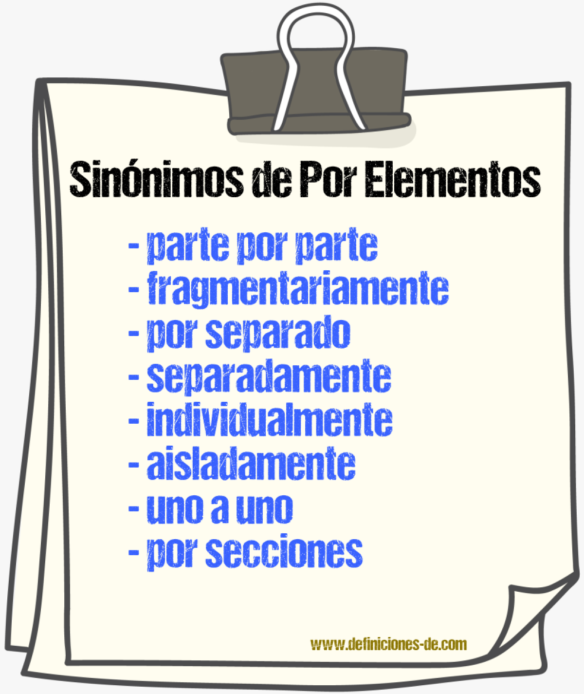 Sinónimos de por elementos