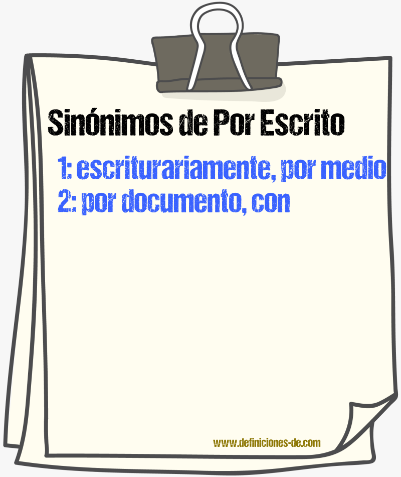 Sinónimos de por escrito
