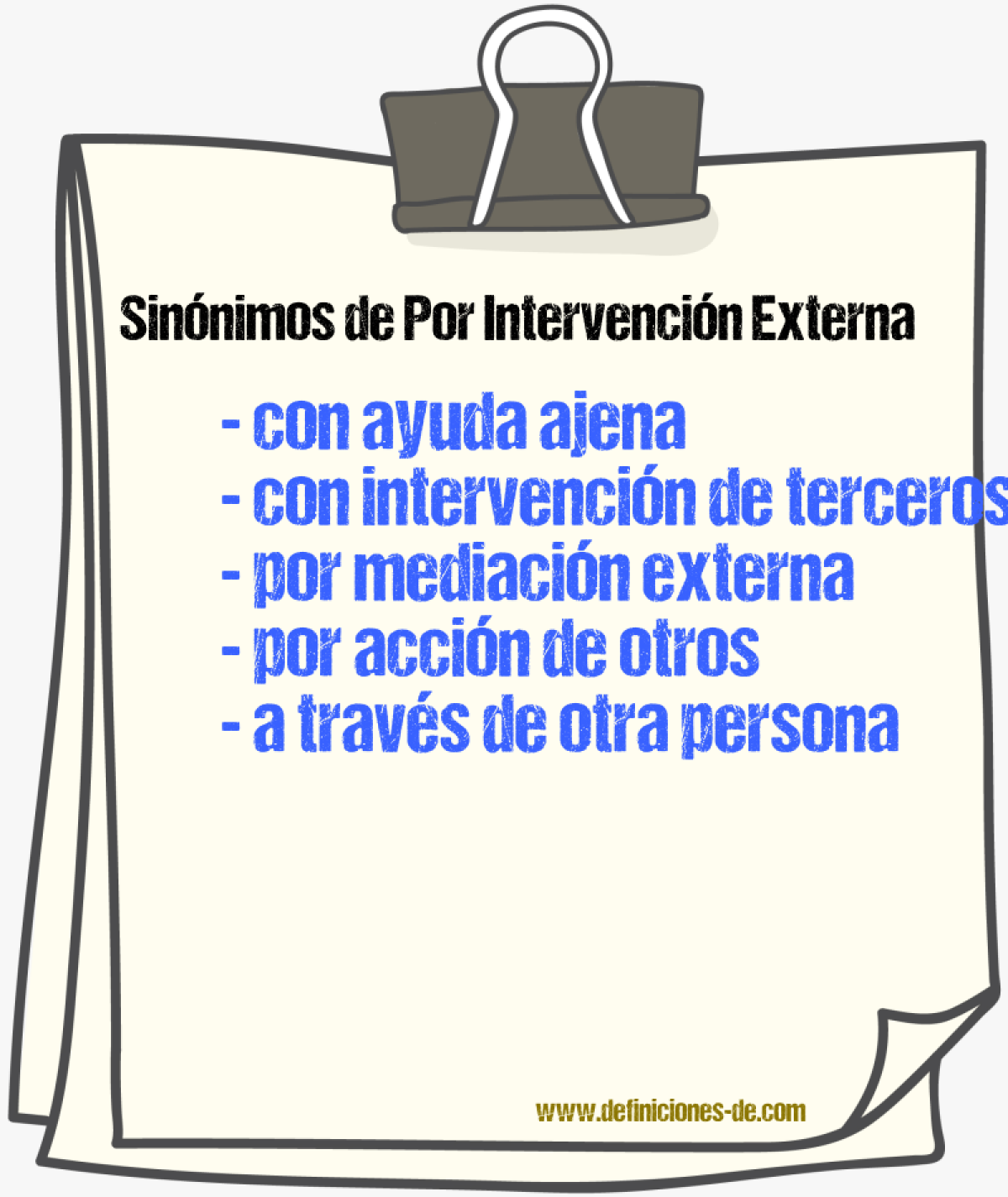 Sinónimos de por intervención externa