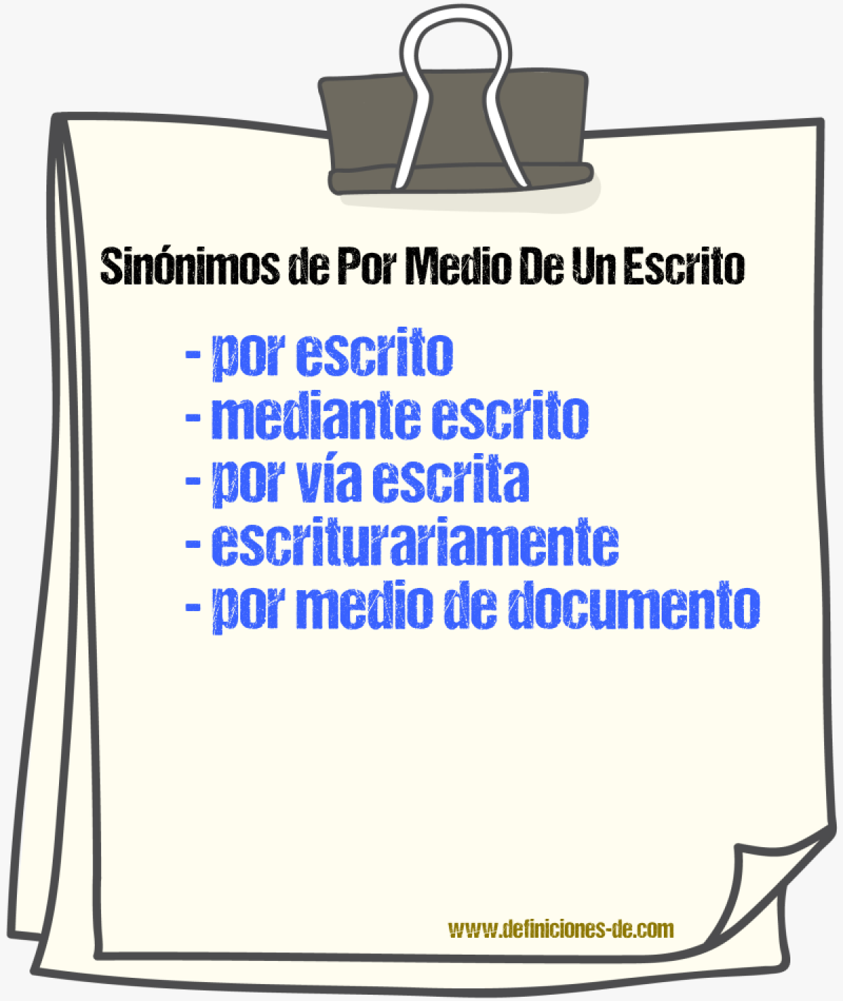 Sinónimos de por medio de un escrito
