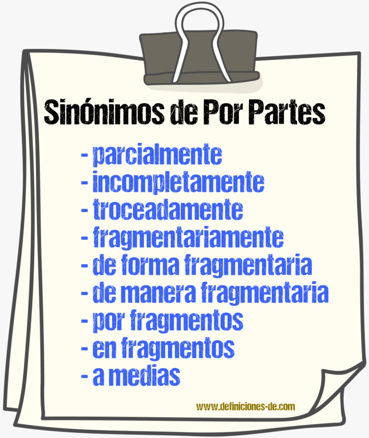 Sinónimos de por partes