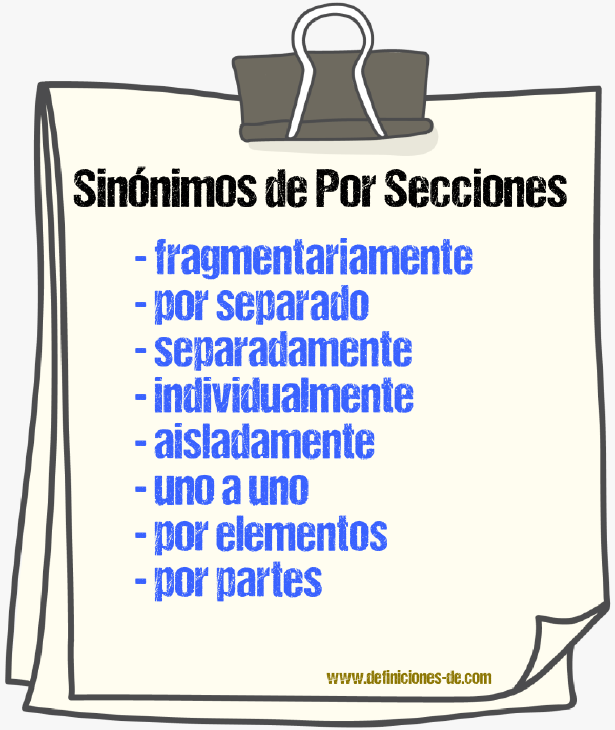 Sinónimos de por secciones