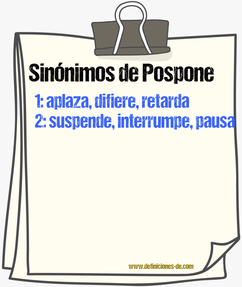 Sinónimos de pospone