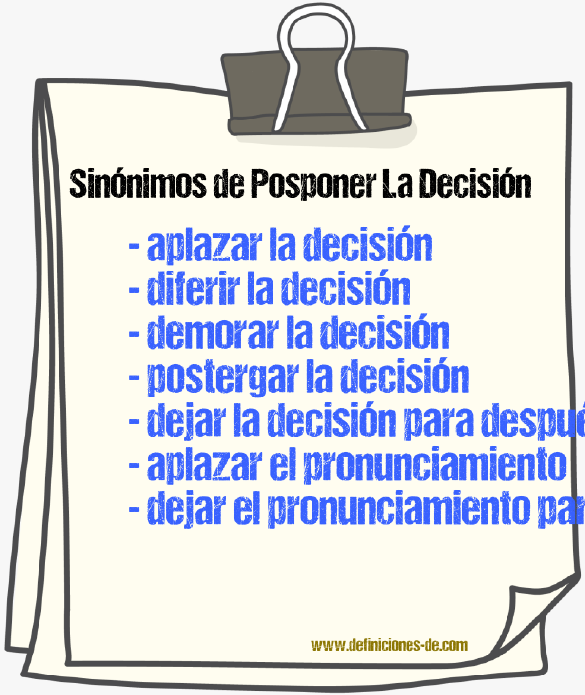 Sinónimos de posponer la decisión