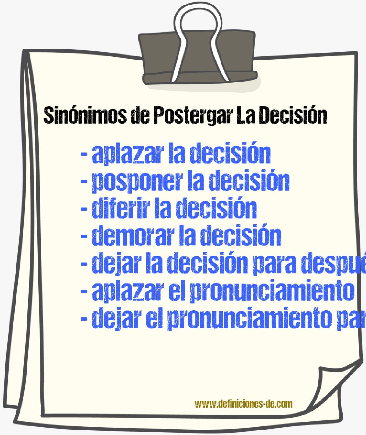 Sinónimos de postergar la decisión