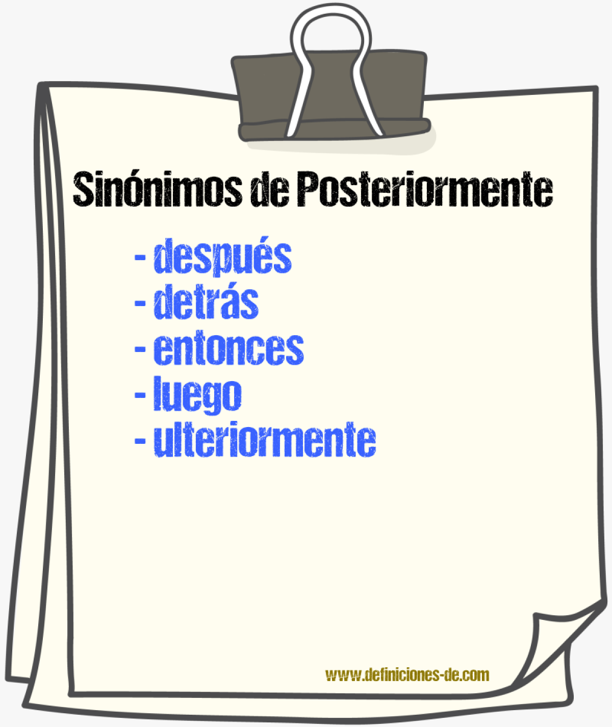 Sinnimos de posteriormente