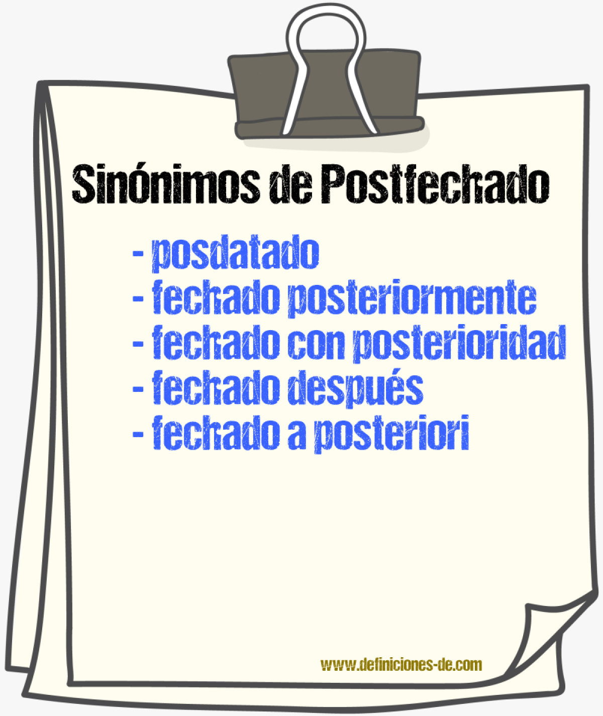 Sinónimos de postfechado