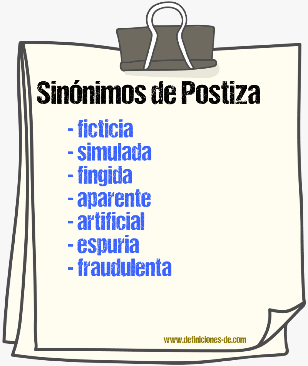 Sinónimos de postiza