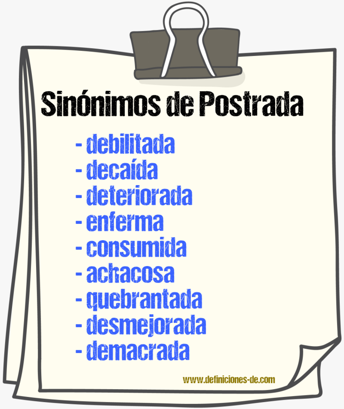 Sinónimos de postrada