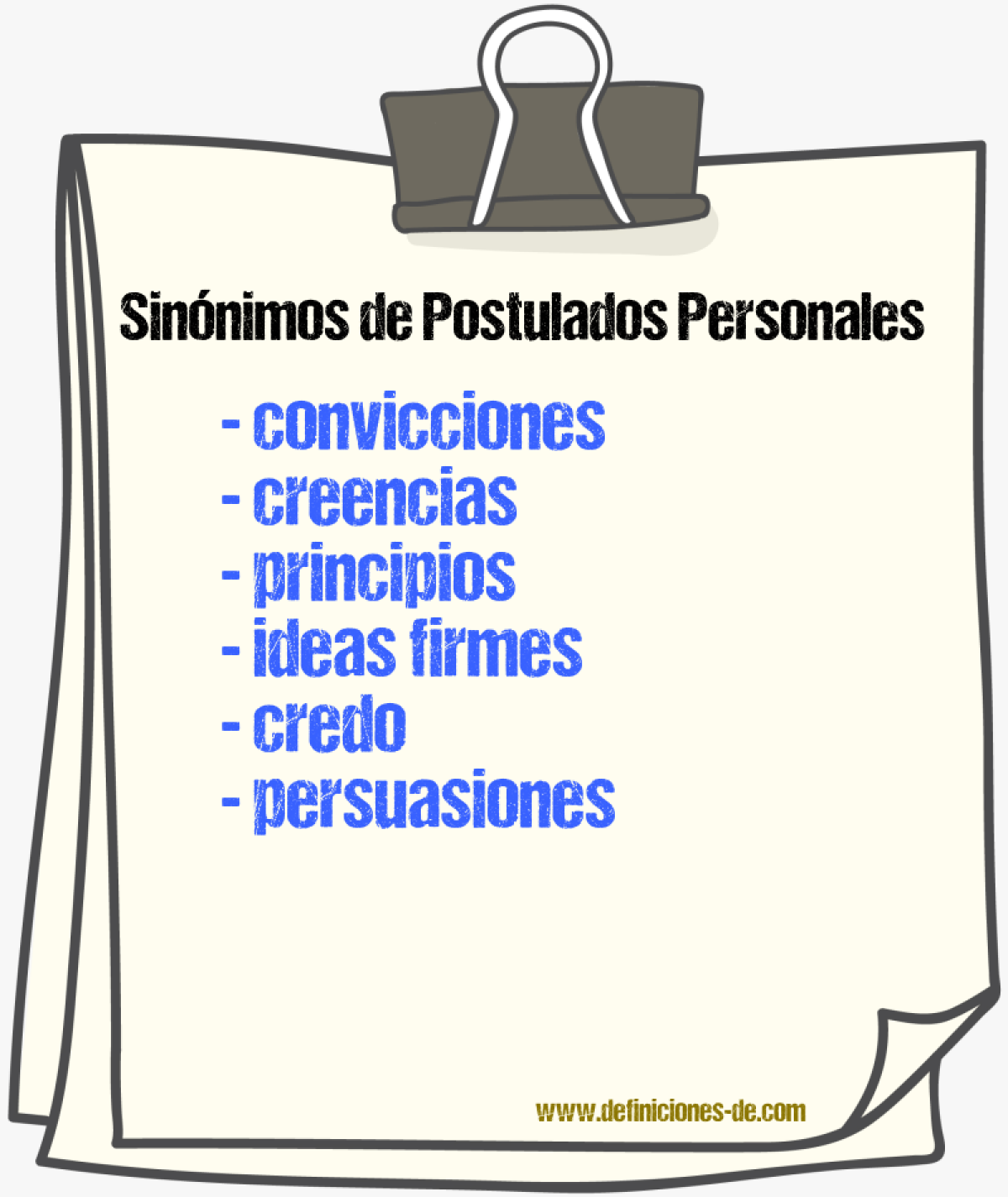 Sinónimos de postulados personales