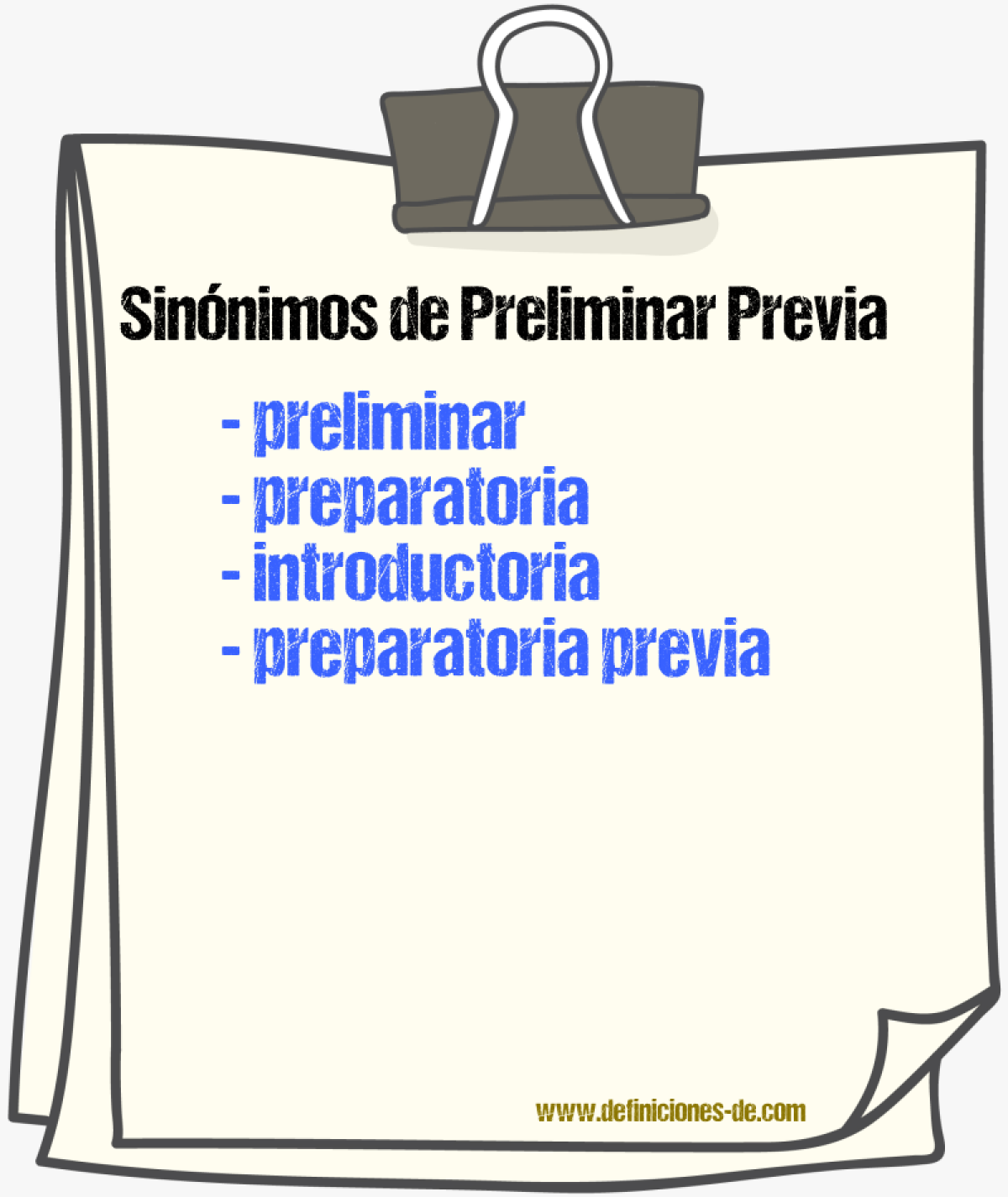 Sinónimos de preliminar previa