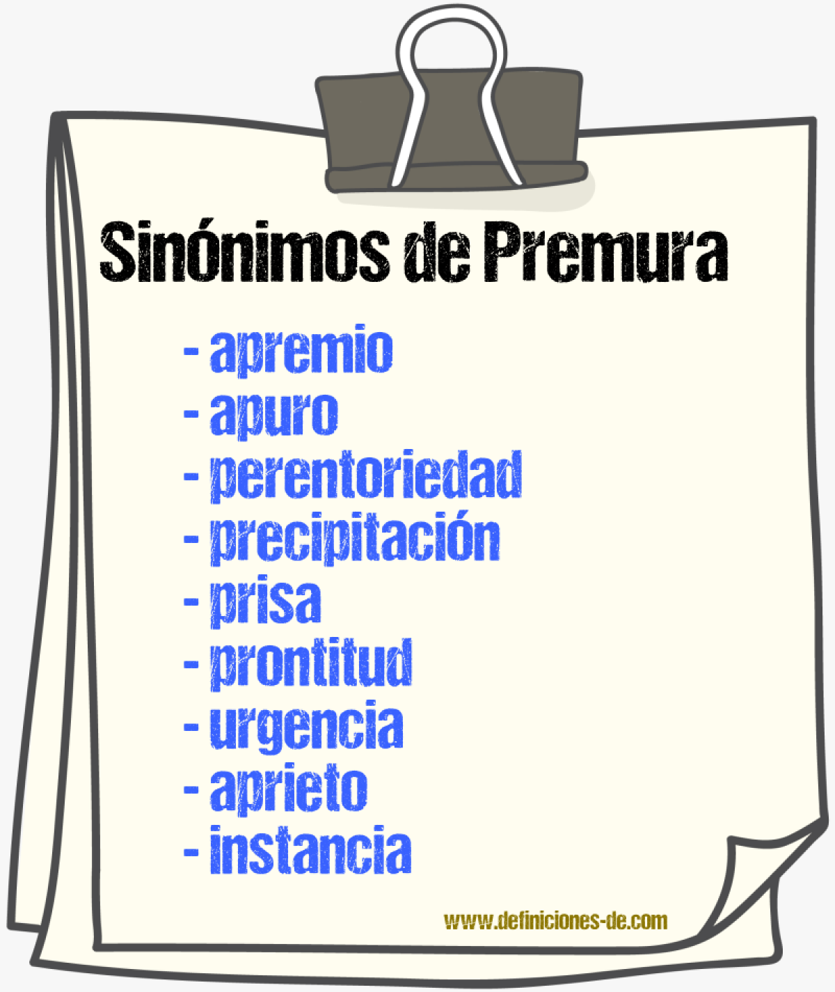 Sinnimos de premura