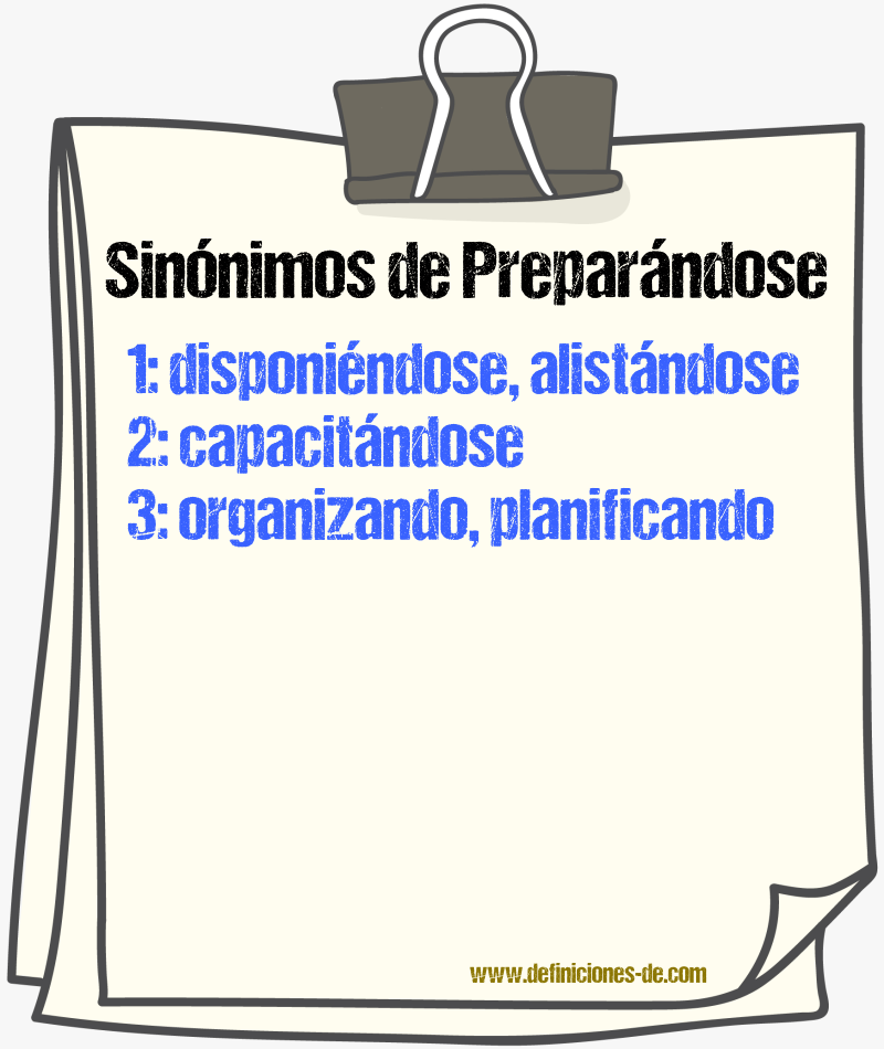 Sinónimos de preparándose