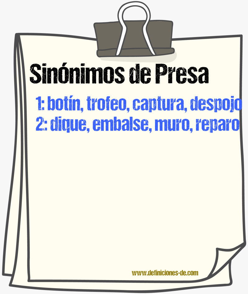 Sinnimos de presa