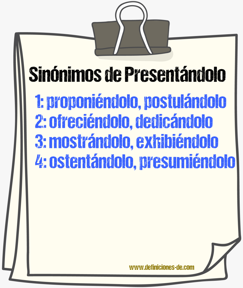 Sinónimos de presentándolo