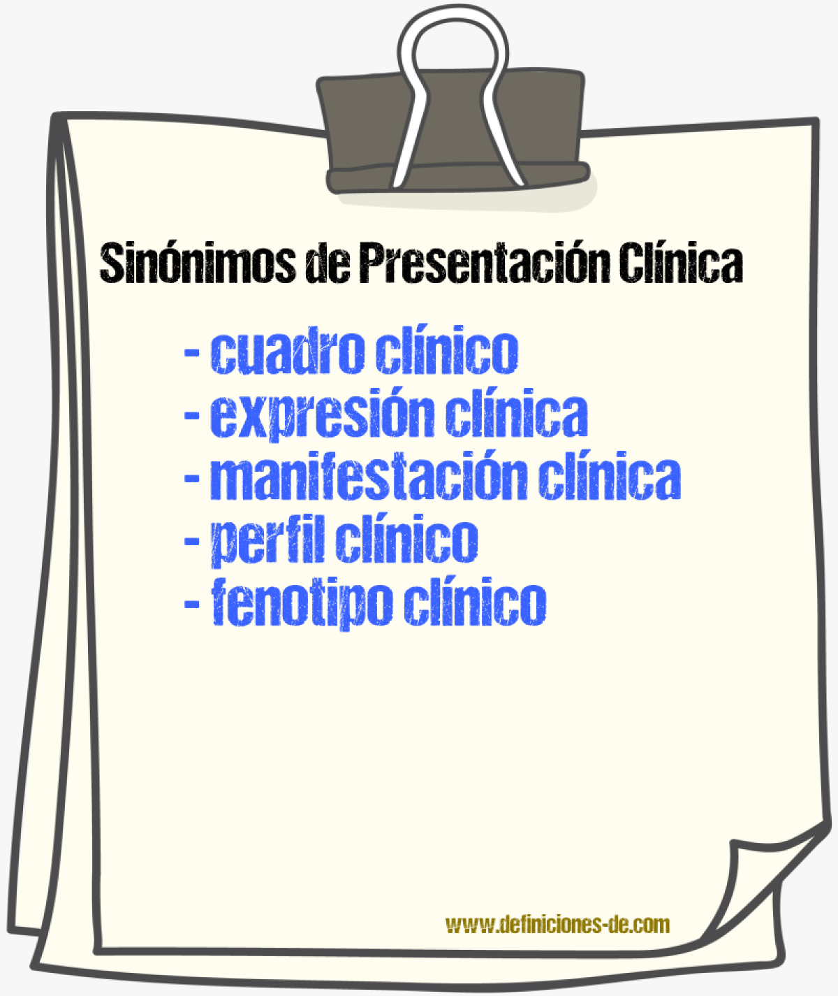 Sinónimos de presentación clínica
