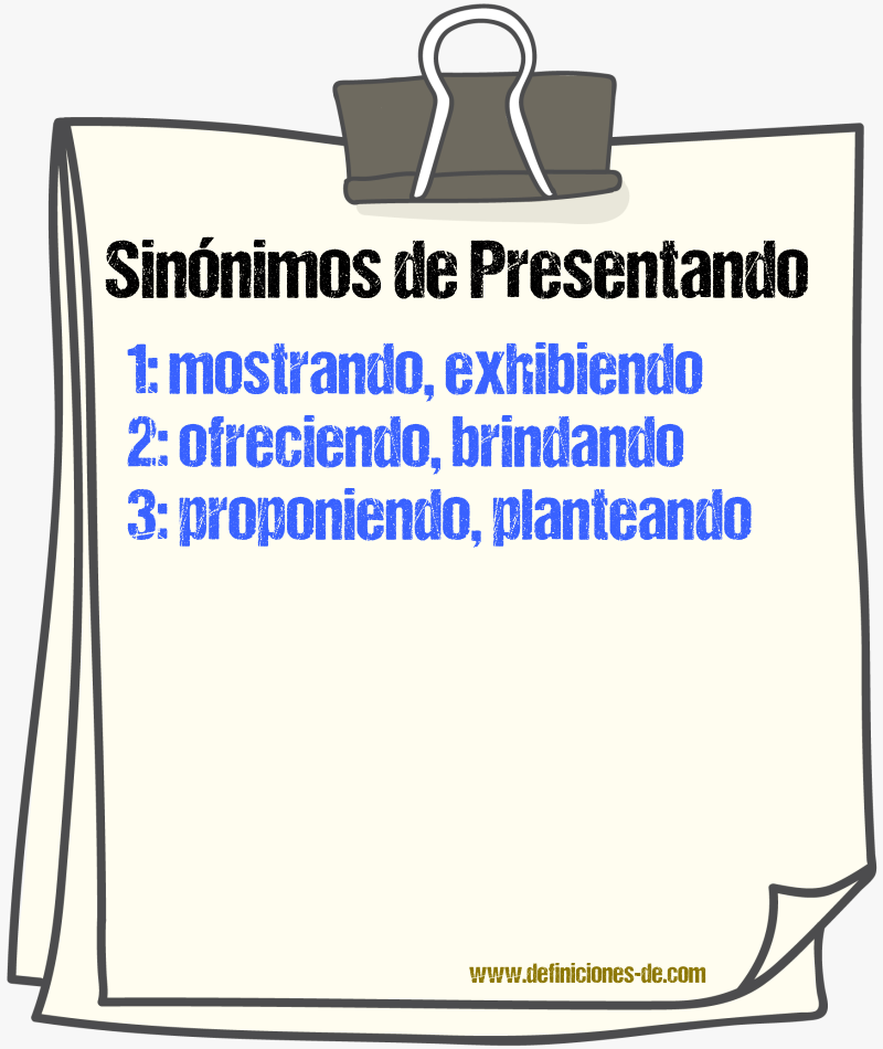 Sinónimos de presentando