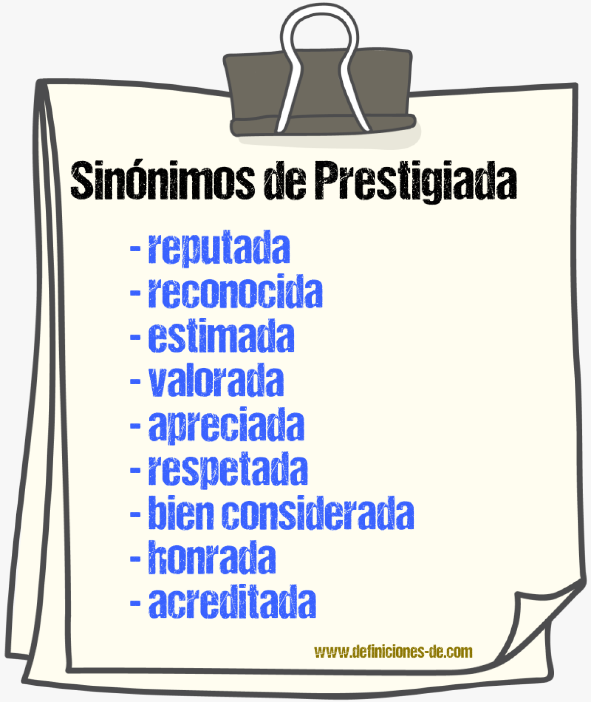 Sinónimos de prestigiada