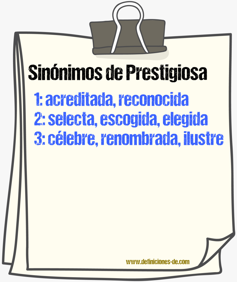 Sinónimos de prestigiosa
