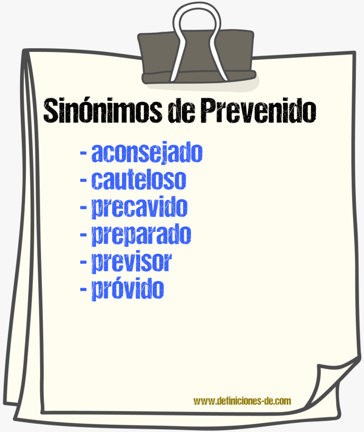 Sinnimos de prevenido