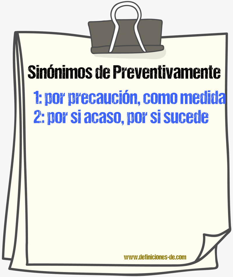 Sinónimos de preventivamente