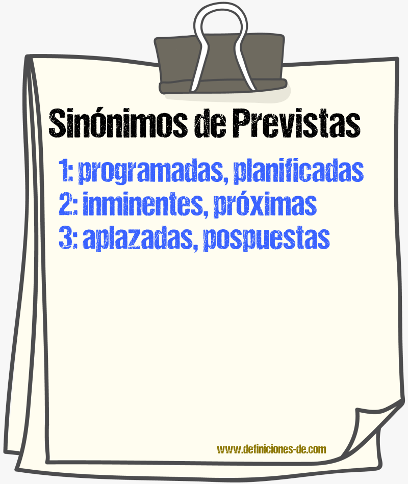 Sinónimos de previstas