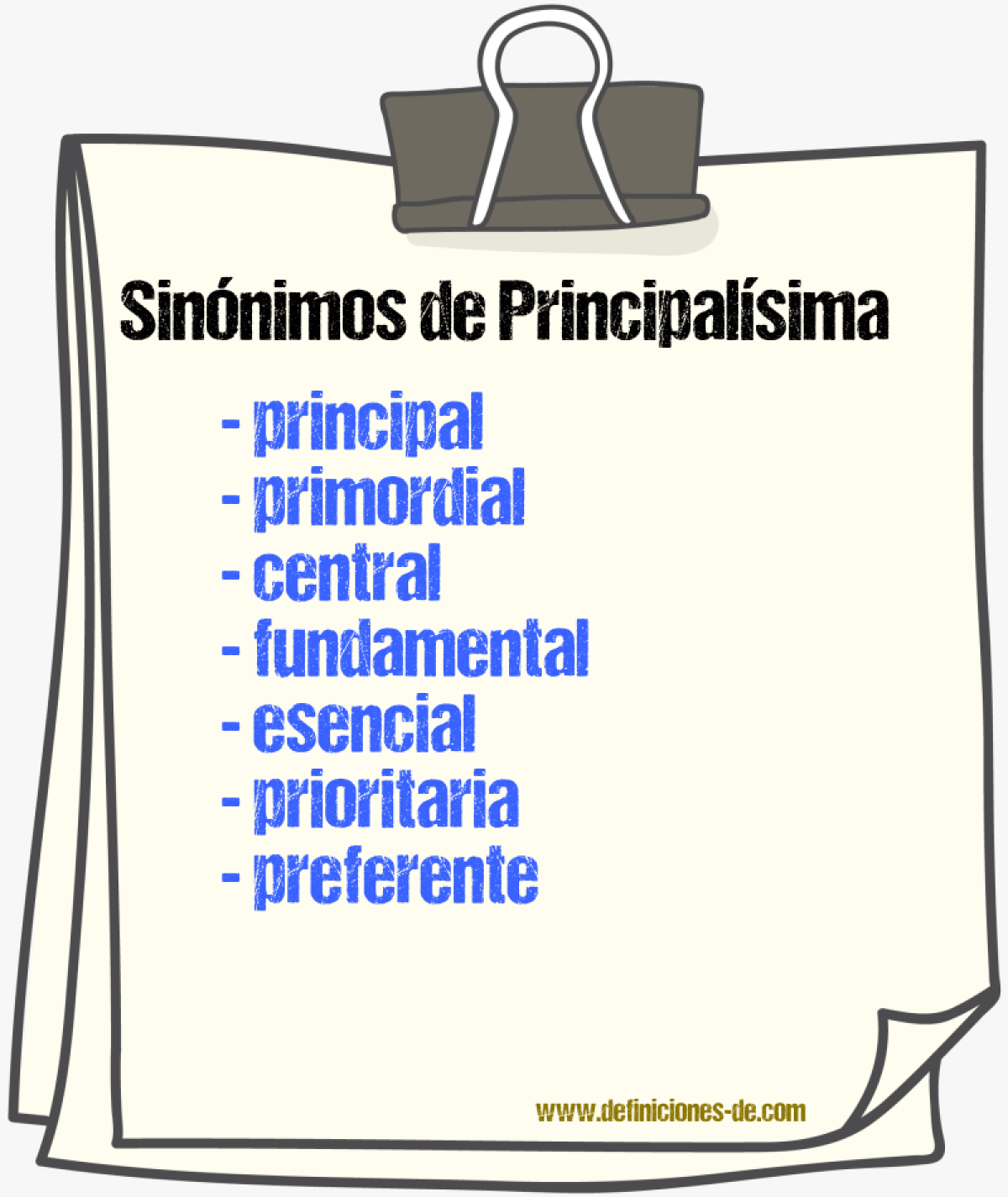 Sinónimos de principalísima