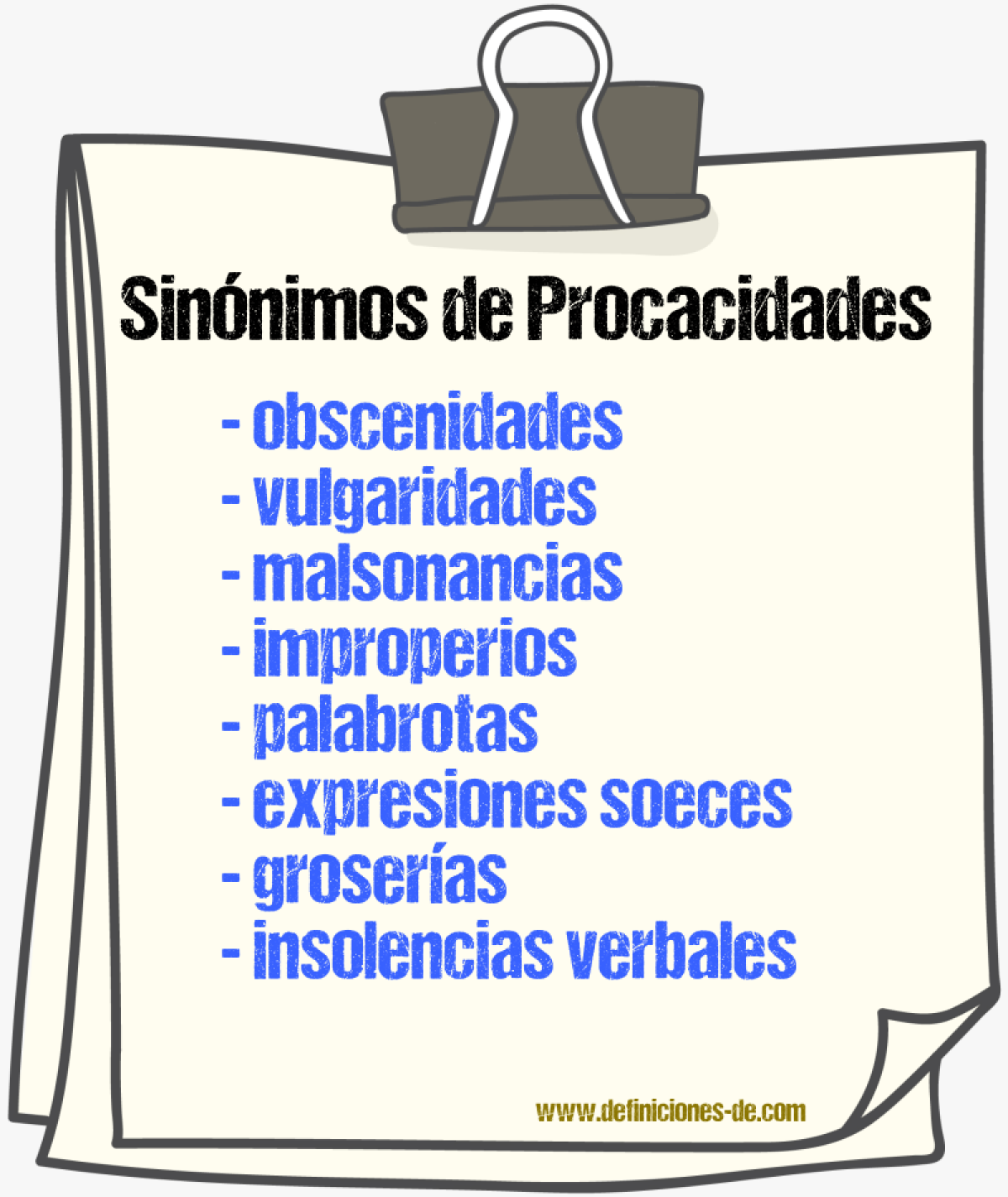 Sinónimos de procacidades
