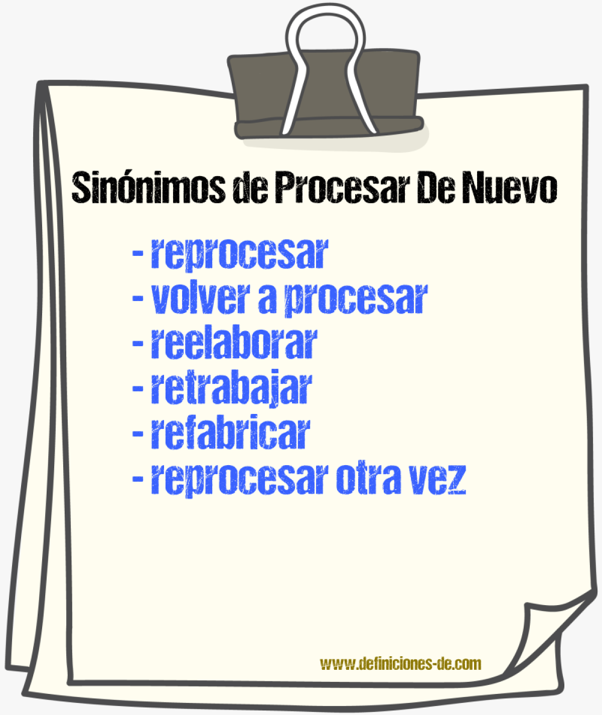 Sinónimos de procesar de nuevo
