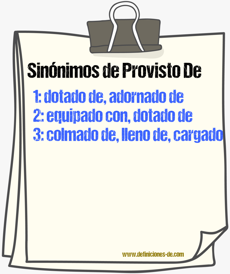 Sinónimos de provisto de