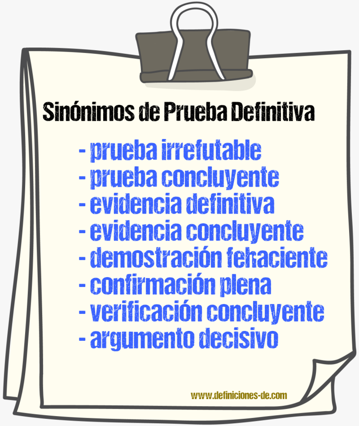 Sinónimos de prueba definitiva