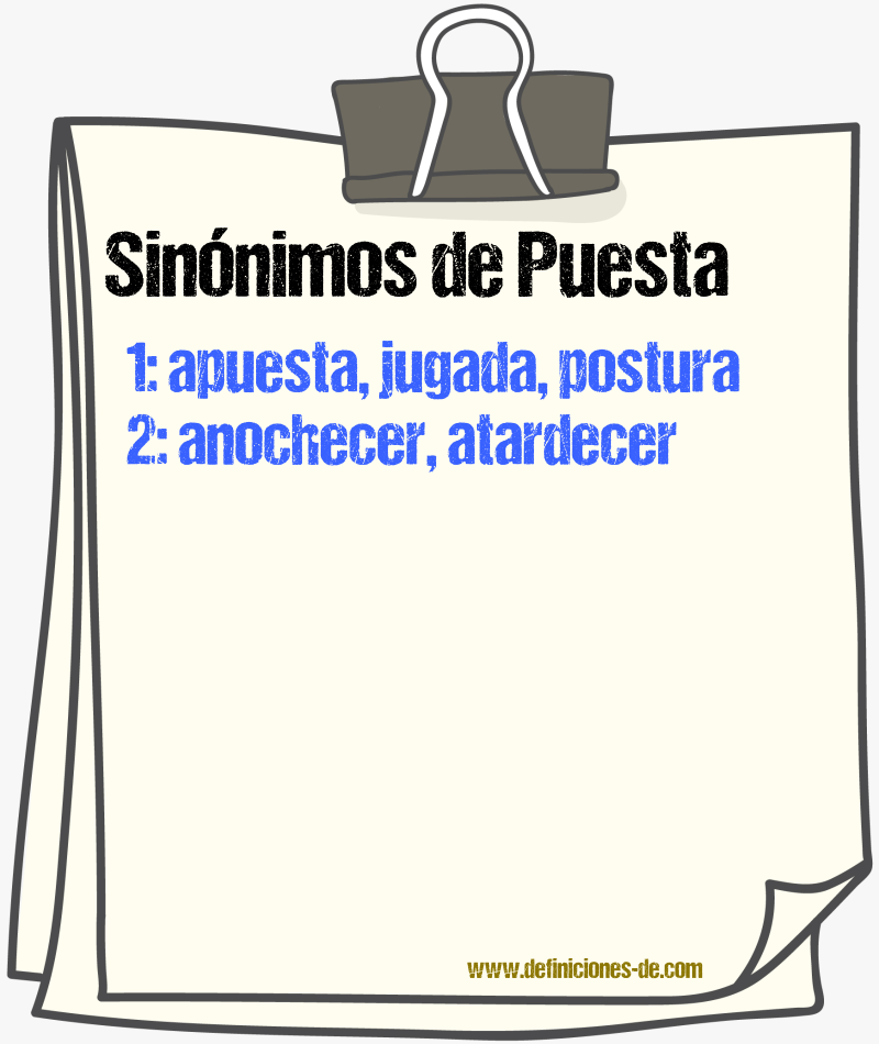 Sinnimos de puesta