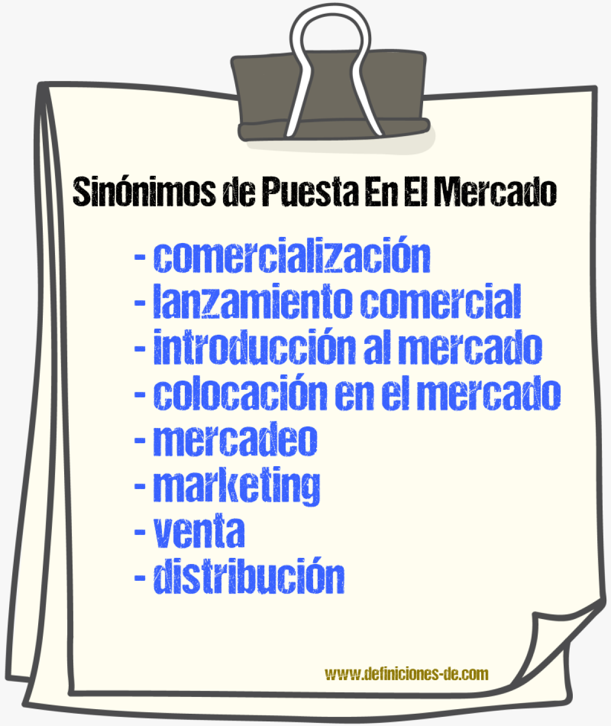 Sinónimos de puesta en el mercado