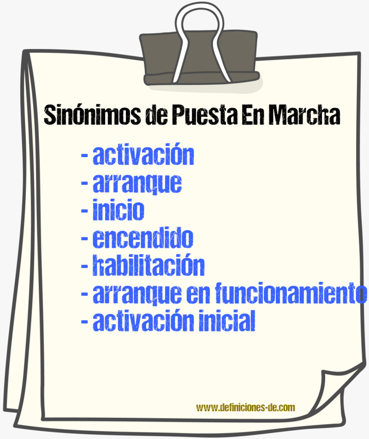 Sinónimos de puesta en marcha