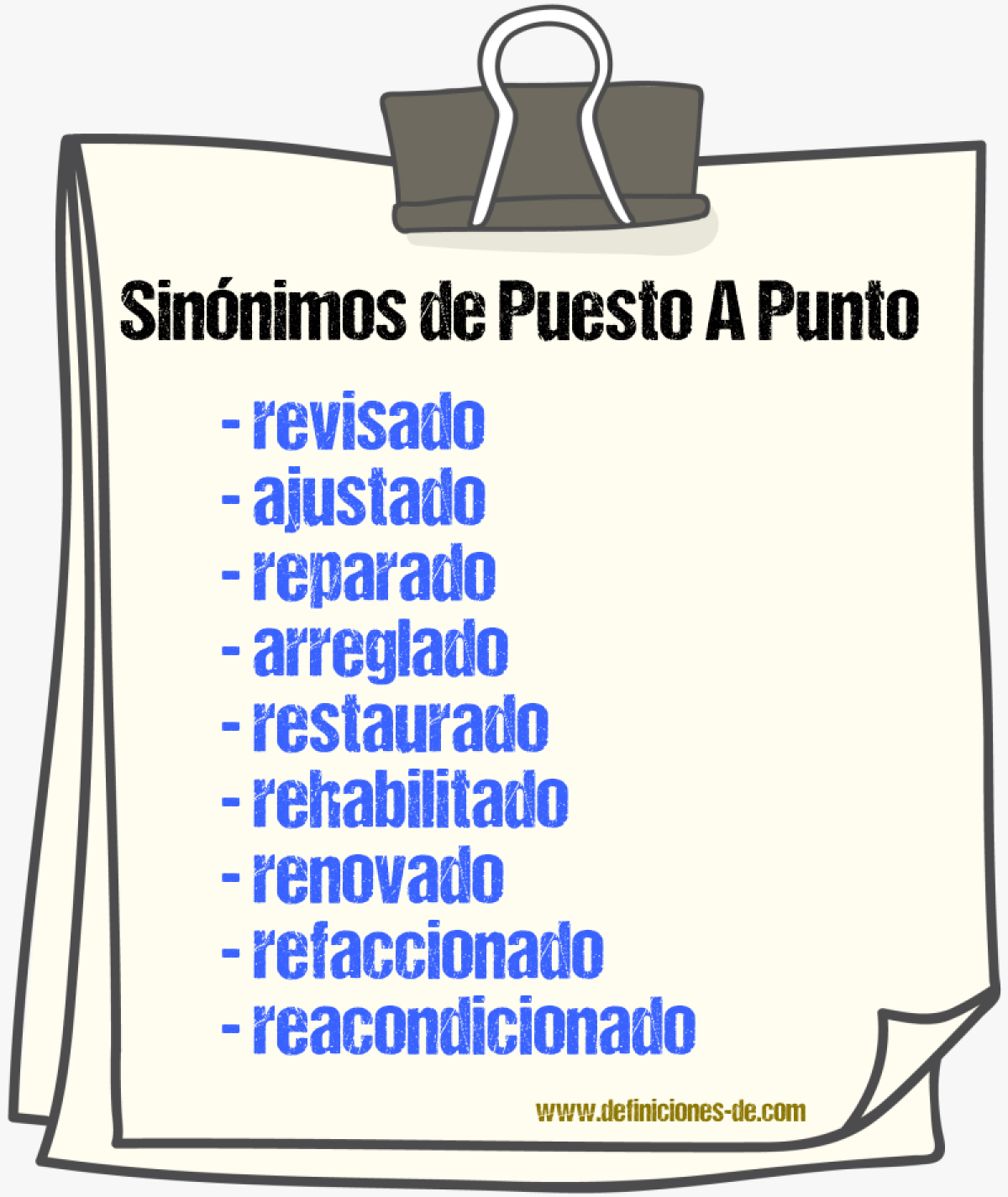 Sinónimos de puesto a punto