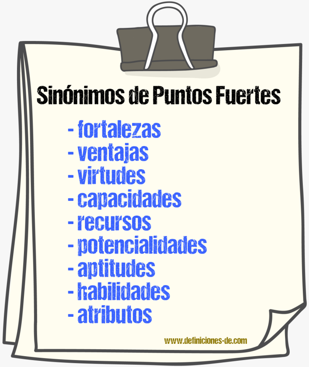 Sinónimos de puntos fuertes