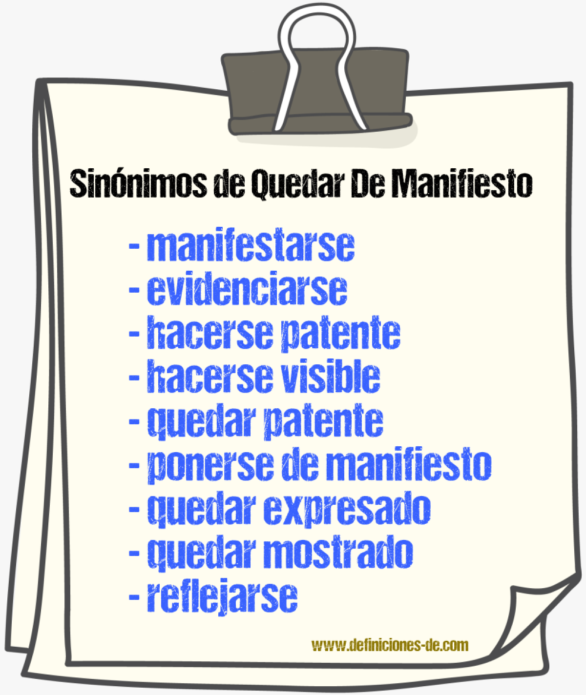 Sinónimos de quedar de manifiesto