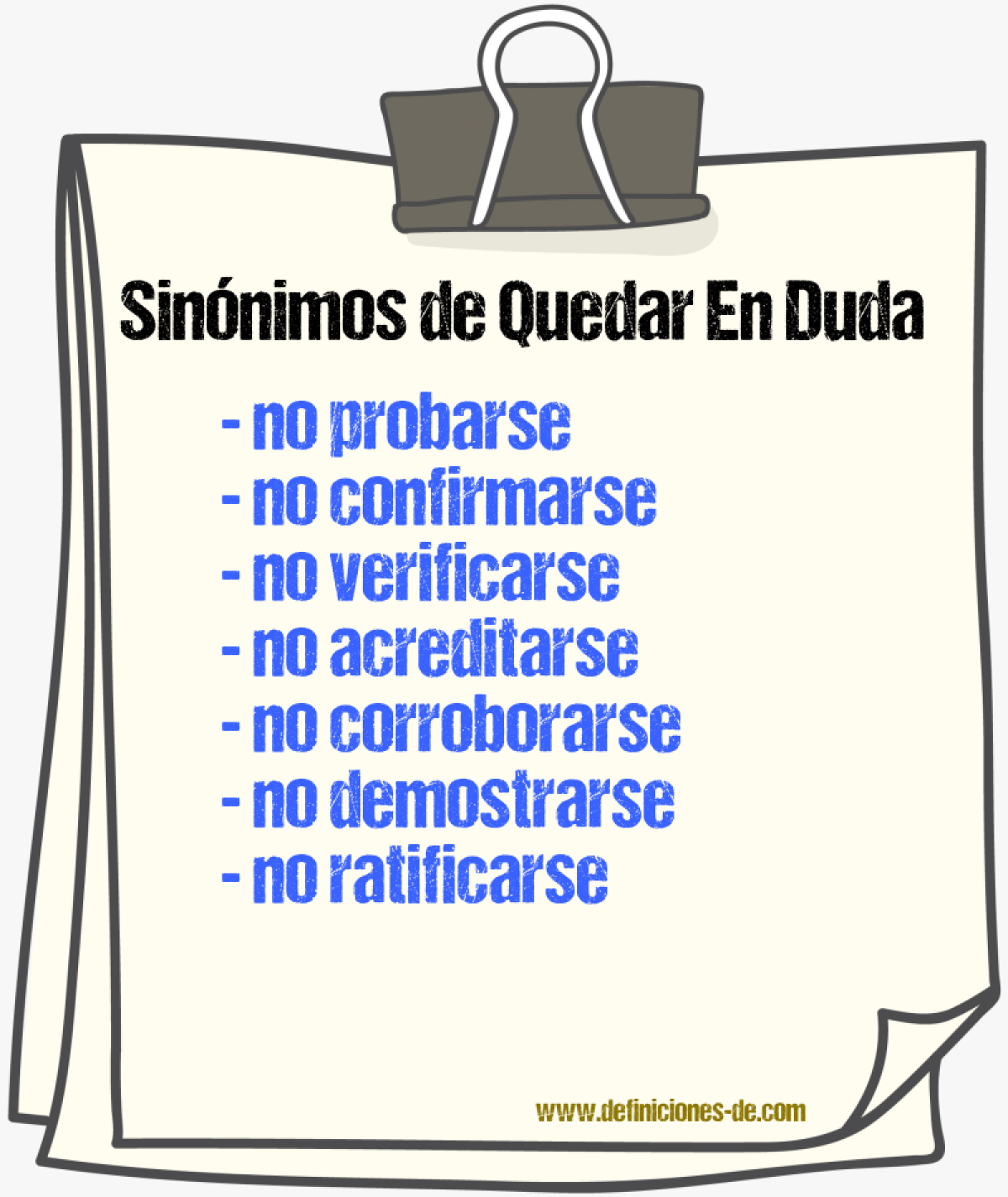 Sinónimos de quedar en duda