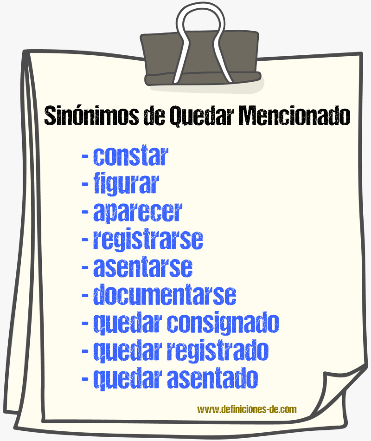 Sinónimos de quedar mencionado