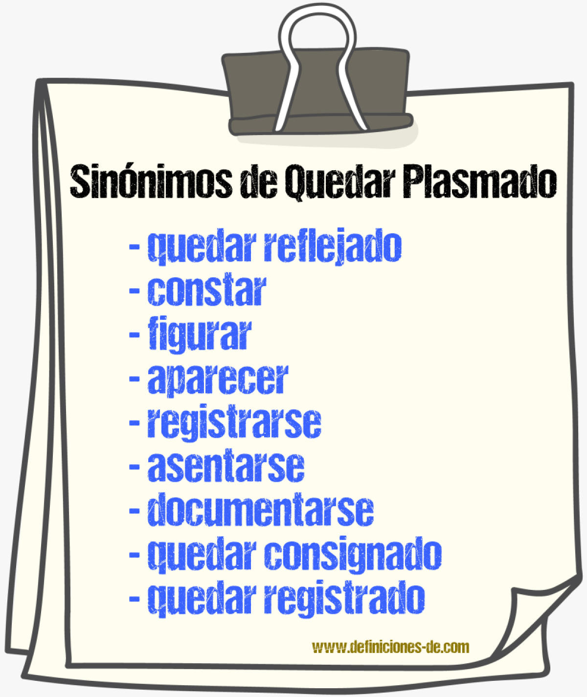 Sinónimos de quedar plasmado